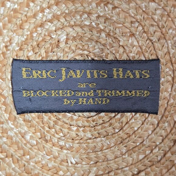 Eric Javits vintage straw + patent leather captains hat Squishee Black Rose Bow - Picture 6 of 8